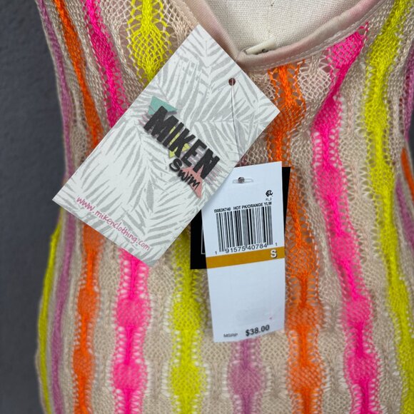 Miken Women Open Knit Sleeveless Cover up Dress Hot Pink/Orange/Yellow Small NWT - Picture 6 of 14